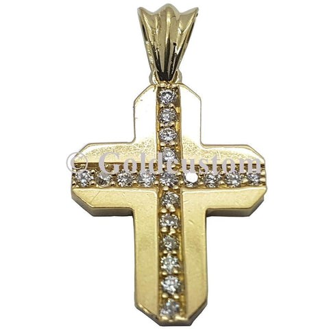 10K High Polish Solid Yellow Gold Lacrose Cross Pendant - orquebec