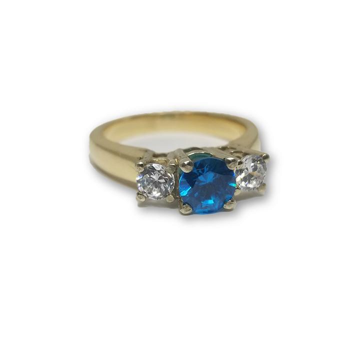 10K Or Jaune Bague Pierre Bleu Femme WGR-151 - orquebec