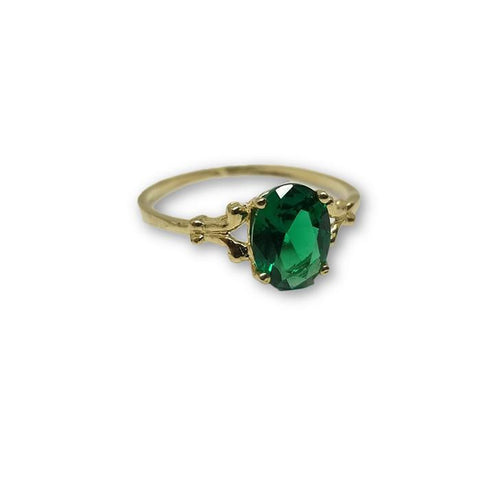 10K Or Jaune Bague Pierre Vert Femme WGR-117 - orquebec