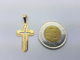 10K Solid Yellow High Polish Gold Crowell Religious Cross Pendant - orquebec