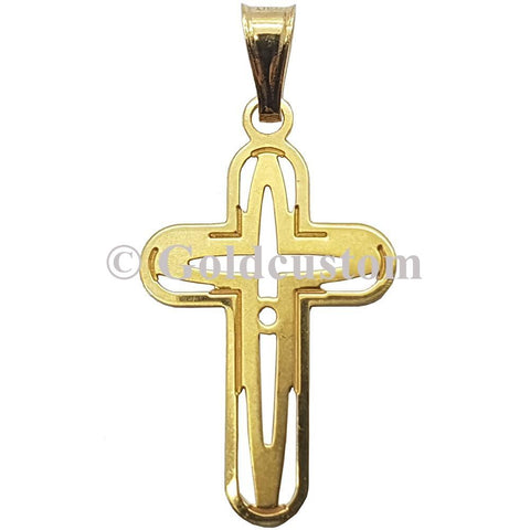 10K Solid Yellow High Polish Gold Crowell Religious Cross Pendant - orquebec