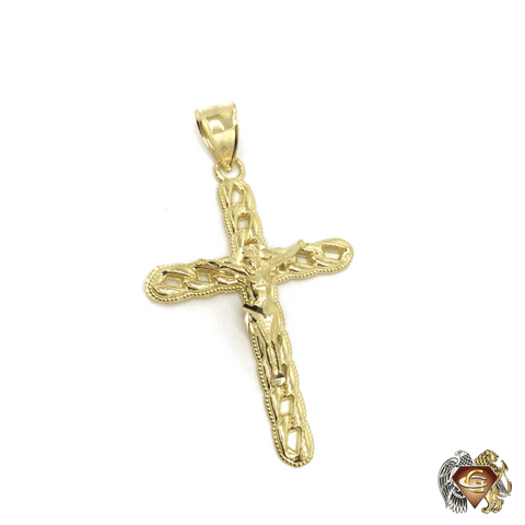 Cross Jesus en or jaune 10 karat coupe diamond cut - orquebec