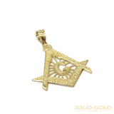Masonic Symbol Free Mason Charm 10K Yellow Gold Pendant - orquebec