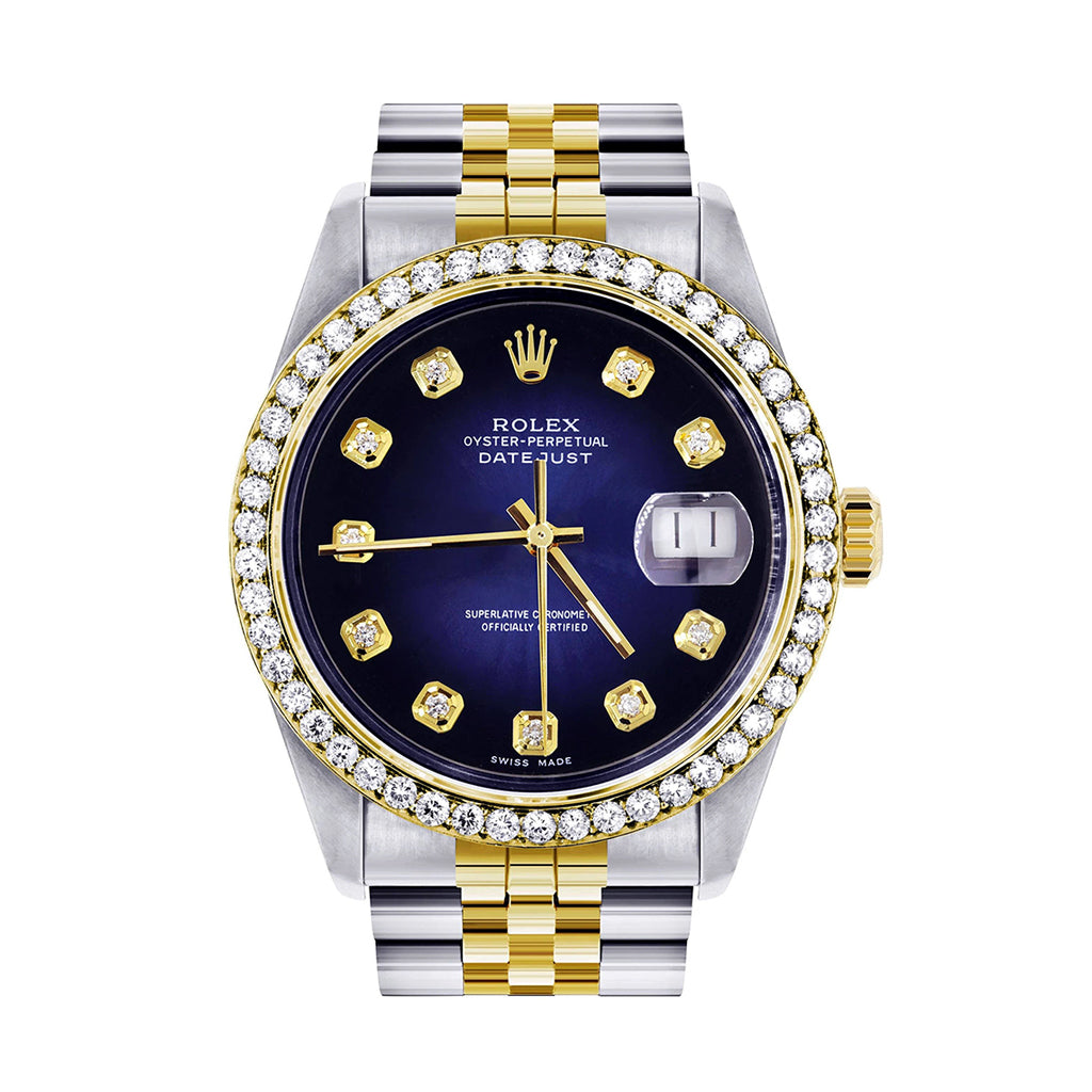 Diamond Gold Rolex Watch For Men 16233 | 36Mm | Blue Dial | Jubilee Band