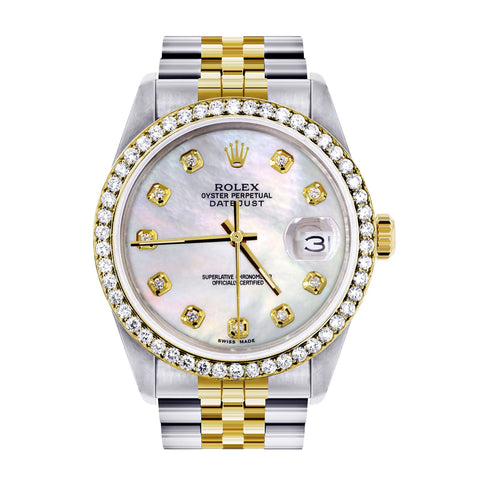 Diamond Gold Rolex Watch For Men 16233 | 36Mm | White Mother Of Pearl | Jubilee Band