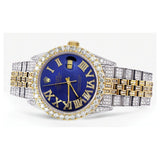 Iced Out Rolex Datejust 36 MM | Two Tone | 10 Carats of Diamonds | Blue Roman Diamond Dial