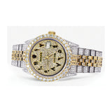 Iced Out Rolex Datejust 36 MM | Two Tone | 10 Carats of Diamonds | Full Diamond Arabic Diamond Dial