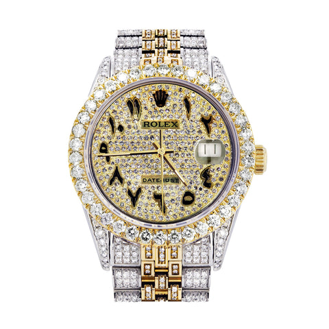 Iced Out Rolex Datejust 36 MM | Two Tone | 10 Carats of Diamonds | Full Diamond Arabic Diamond Dial