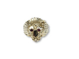 Bague lion au yeux rouge coupe diamond cut en or 10k - orquebec