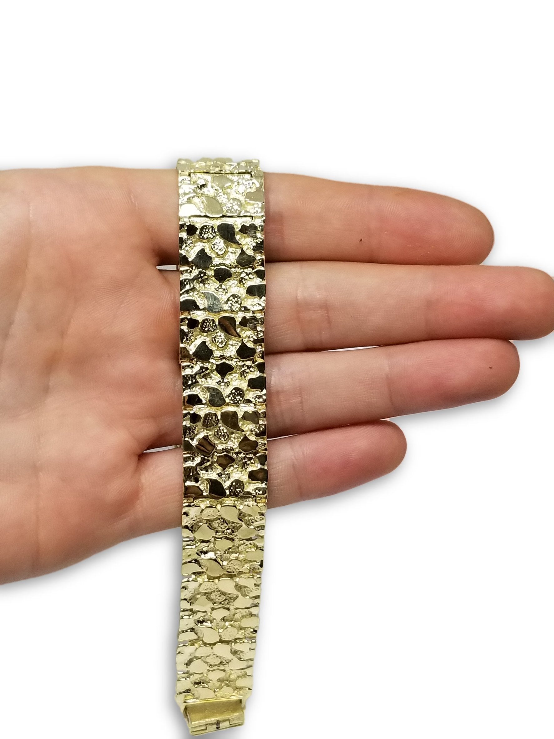 Bracelet Nugget Scare face en or 10k 18mm Coupe Diamond Cut - orquebec