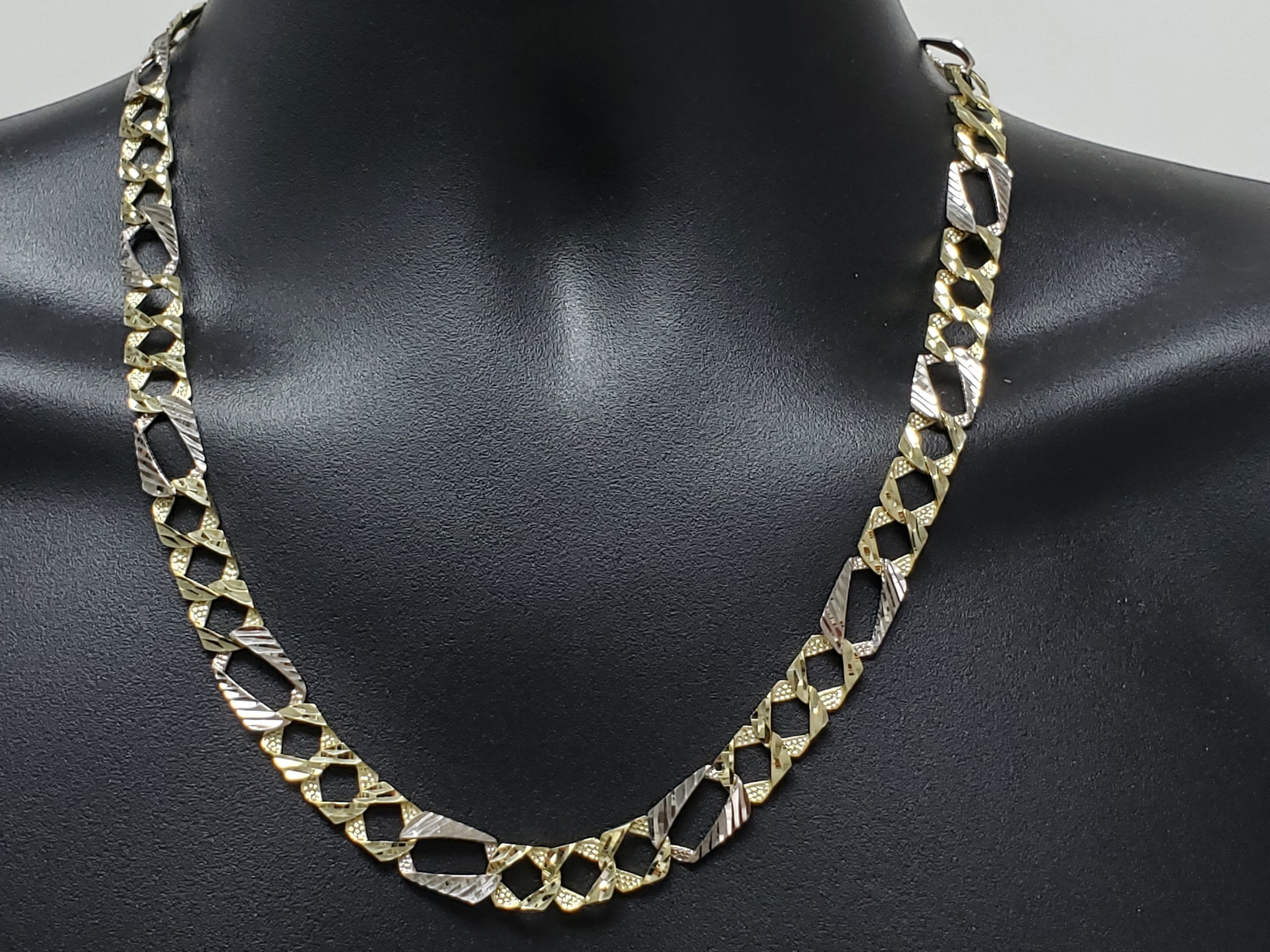 Chaine Gourmette 2 Couleur Or Jaune & Or Blanc 10K |Men's 10K Gold Chain 2 Tone Diamond Cut-Gold Custom