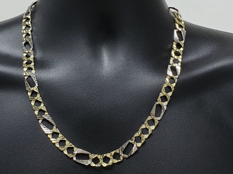 Chaine Gourmette 2 Couleur Or Jaune & Or Blanc 10K |Men's 10K Gold Chain 2 Tone Diamond Cut-Gold Custom