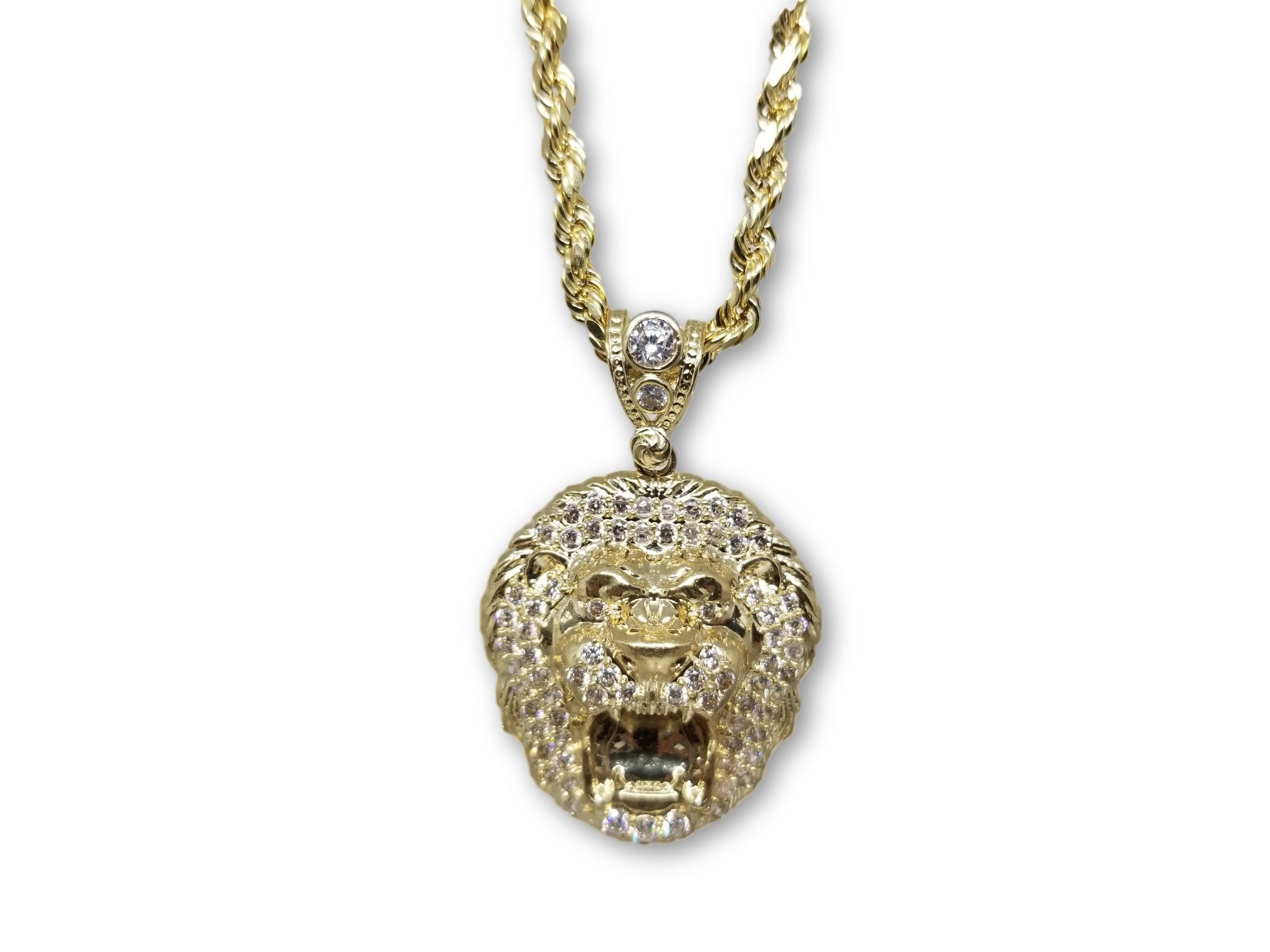 Chaine torsader en or 10k coupe diamond cut 4mm + lion de taille moyen en or 10k - orquebec