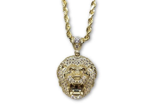Chaine torsader en or 10k coupe diamond cut 4mm + lion de taille moyen en or 10k - orquebec