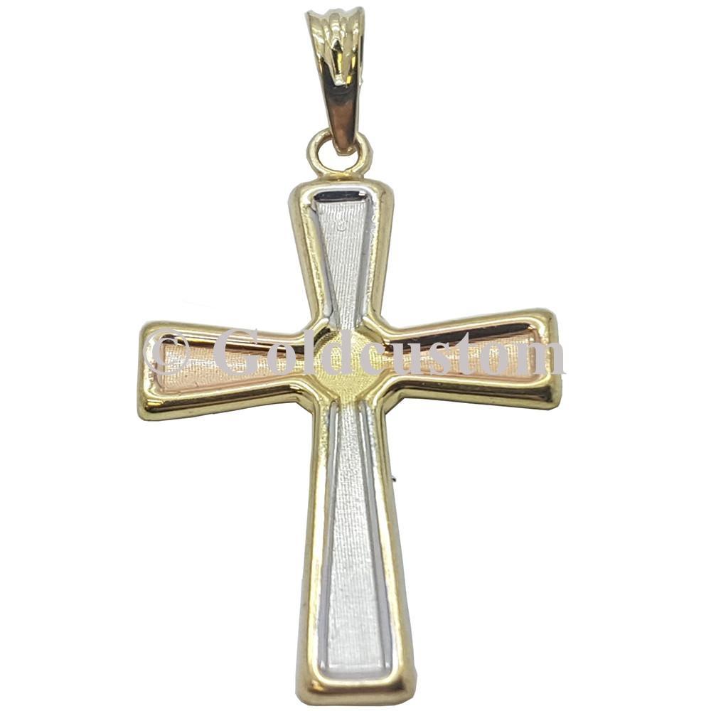 High Polish 10K Yellow Solid Gold Krzyyzaniak Cross Charm Pendanrt - orquebec