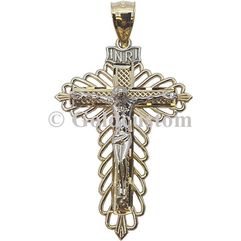 High Polish Gold 10K Kresta Crucifix Pendant - orquebec