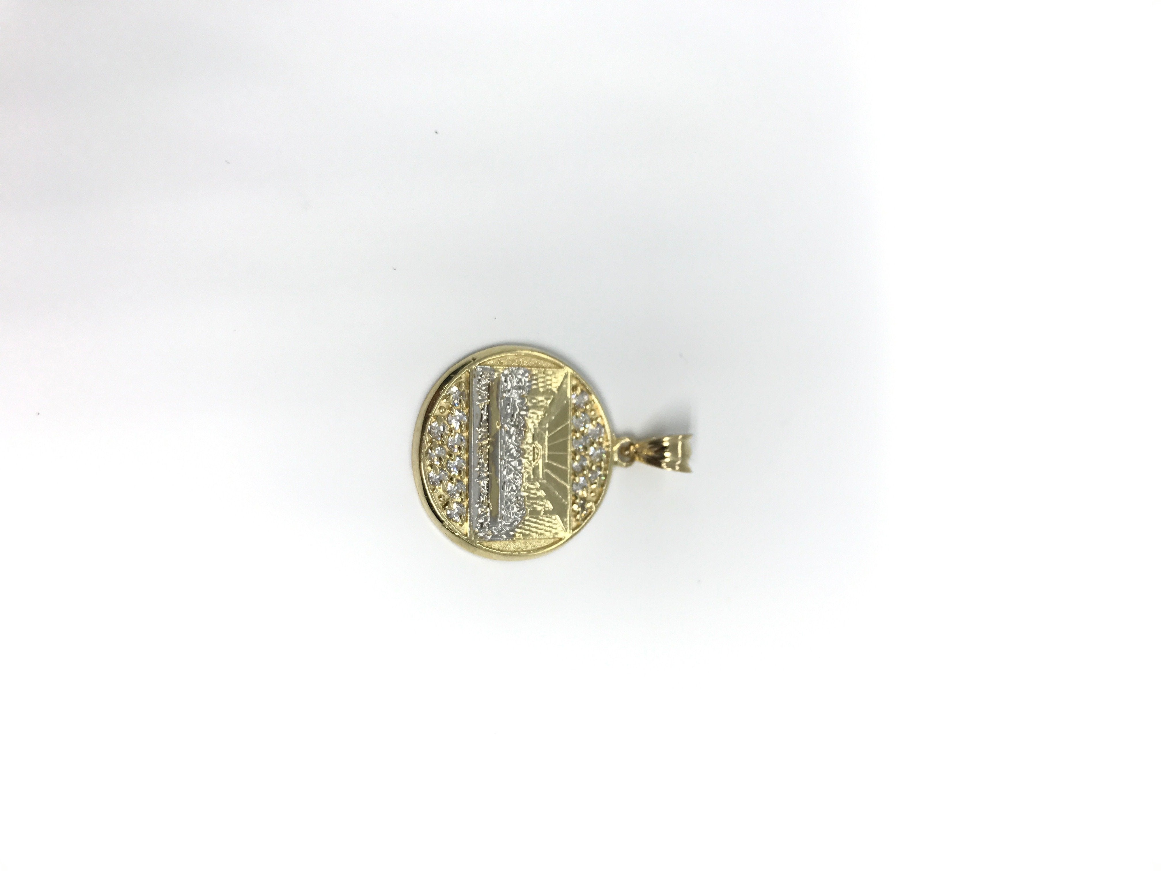 Last Super Gold Ancient Civilization on Round Shaped Plated 10K Yellow Gold Pendant - orquebec