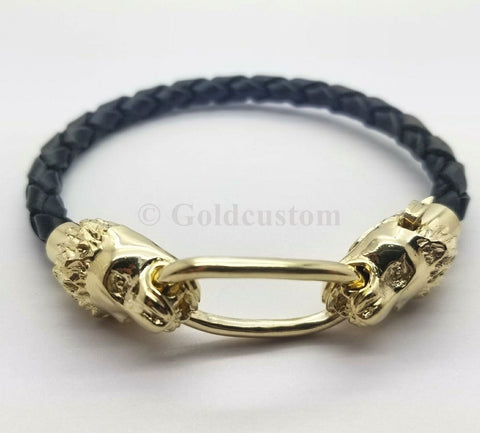 lion 14kt bracelet italian leather - orquebec