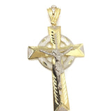 Macro Sliver Edges Celtic Cross With Hanged Christ 10K Yellow Gold Pendant - orquebec