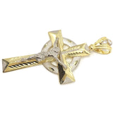 Macro Sliver Edges Celtic Cross With Hanged Christ 10K Yellow Gold Pendant - orquebec