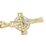Macro Sliver Edges Celtic Cross With Hanged Christ 10K Yellow Gold Pendant - orquebec
