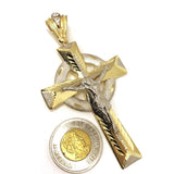 Macro Sliver Edges Celtic Cross With Hanged Christ 10K Yellow Gold Pendant - orquebec