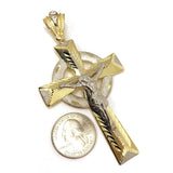 Macro Sliver Edges Celtic Cross With Hanged Christ 10K Yellow Gold Pendant - orquebec