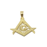 Masonic Symbol Free Mason Charm 10K Yellow Gold Pendant - orquebec