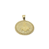 Masonic Symbol Free Mason on Round Plated 10K Yellow Gold Pendant - orquebec