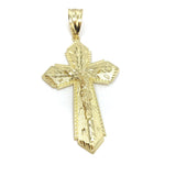 Passion Cross Textured Design With Christ Hanged 10K Yellow Gold Pendant - orquebec