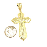 Passion Cross With Textured Design 10K Yellow Gold Pendant - orquebec