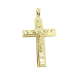 Plane And Textured Coded Cross With Hanged Christ 10K Yellow Gold Pendant - orquebec