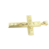 Plane And Textured Coded Cross With Hanged Christ 10K Yellow Gold Pendant - orquebec