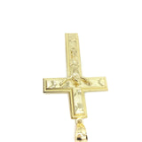 Plane And Textured Coded Cross With Hanged Christ 10K Yellow Gold Pendant - orquebec