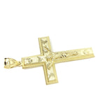 Plane And Textured Coded Cross With Hanged Christ 10K Yellow Gold Pendant - orquebec