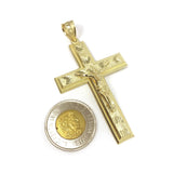 Plane And Textured Coded Cross With Hanged Christ 10K Yellow Gold Pendant - orquebec