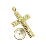 Plane And Textured Coded Cross With Hanged Christ 10K Yellow Gold Pendant - orquebec