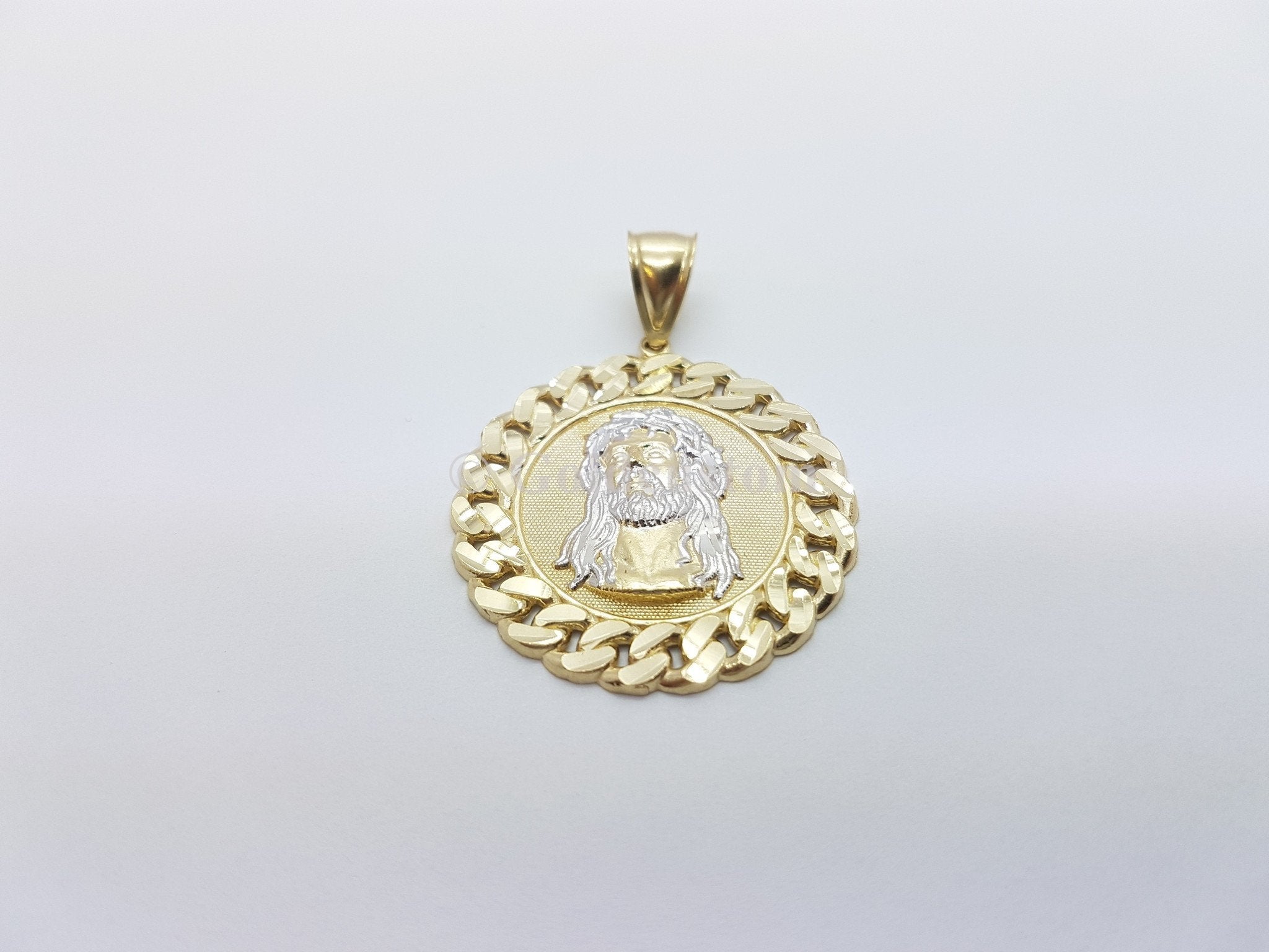 Real 10K High Polish Solid Yellow Gold Jesus Round Messiah Pendant - orquebec