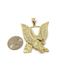 Red Eye Flying Eagle 10K Yellow Gold Pendant - orquebec
