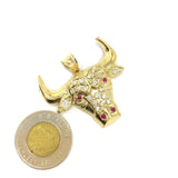 Red Eyes And Nostril Bull Head 10K Yellow Gold Pendant - orquebec