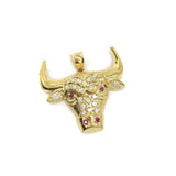 Red Eyes And Nostril Bull Head 10K Yellow Gold Pendant - orquebec