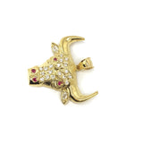 Red Eyes And Nostril Bull Head 10K Yellow Gold Pendant - orquebec