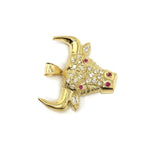 Red Eyes And Nostril Bull Head 10K Yellow Gold Pendant - orquebec