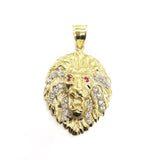 Red Eyes Roaring Lion 10K Yellow Gold Pendant - orquebec