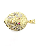 Red Eyes Roaring Lion 10K Yellow Gold Pendant - orquebec