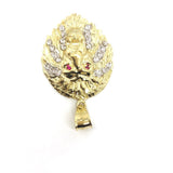 Red Eyes Roaring Lion 10K Yellow Gold Pendant - orquebec