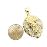 Red Eyes Roaring Lion 10K Yellow Gold Pendant - orquebec