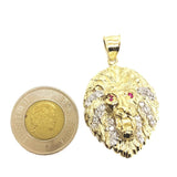 Red Eyes Roaring Lion 10K Yellow Gold Pendant - orquebec