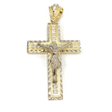 Sliver Outline Double Coded Cross With Hanged Christ 10K Yellow Gold Pendant - orquebec