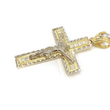 Sliver Outline Double Coded Cross With Hanged Christ 10K Yellow Gold Pendant - orquebec